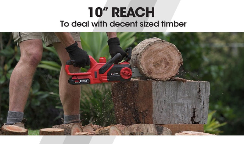 Baumr-AG 20V 10 Inch Electric Cordless Chainsaw 2Ah Lithium Battery Lightweight Wood Garden Cutter Payday Deals