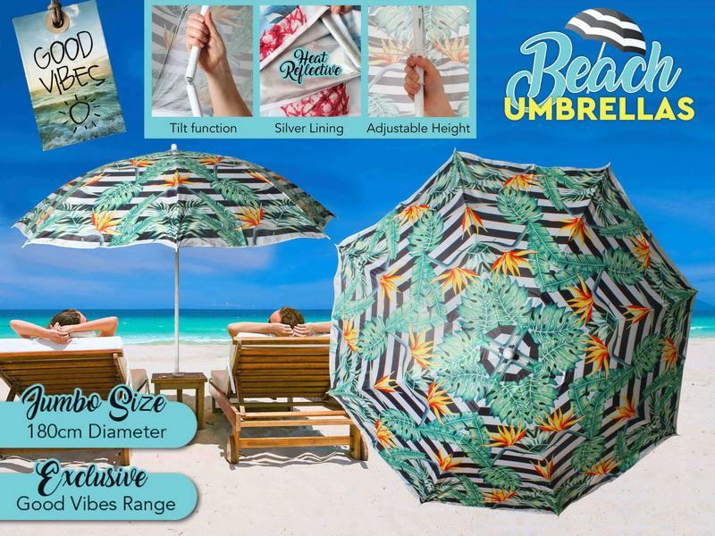 Beach Umbrella 180cm Bird Of Paradise Design