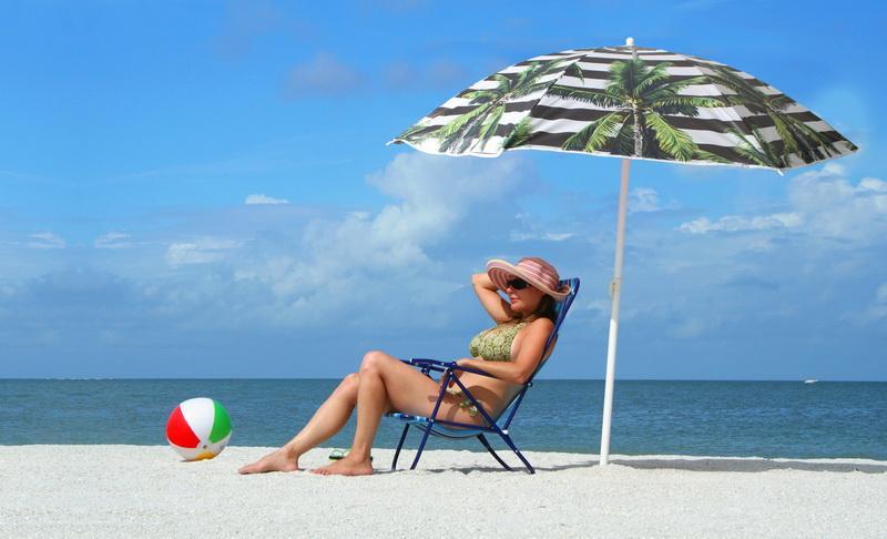Beach Umbrella 180cm Striped Palm Design