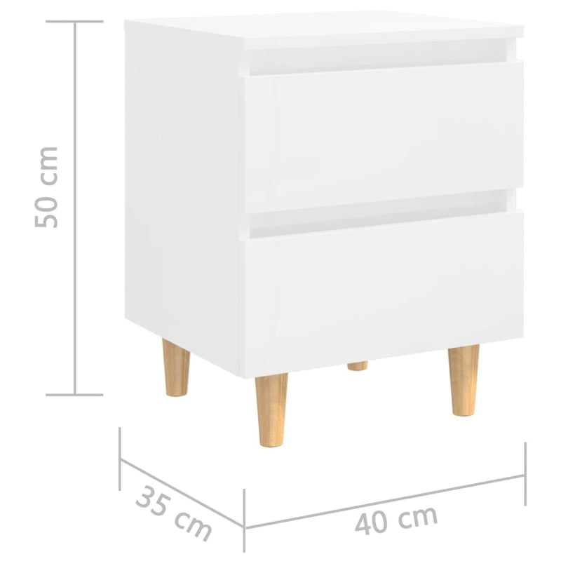 Bed Cabinet & Solid Pinewood Legs High Gloss White 40x35x50 cm Payday Deals