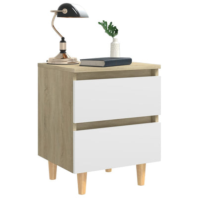 Bed Cabinet & Solid Pinewood Legs White & Sonoma Oak 40x35x50cm Payday Deals
