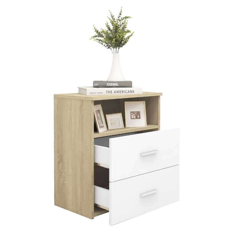 Bed Cabinet Sonoma Oak and White 50x32x60cm Payday Deals