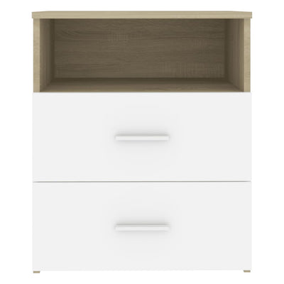 Bed Cabinet Sonoma Oak and White 50x32x60cm Payday Deals