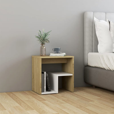 Bed Cabinet White and Sonoma Oak 40x30x40 cm Chipboard Payday Deals