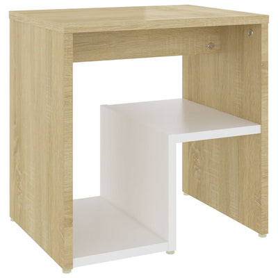 Bed Cabinet White and Sonoma Oak 40x30x40 cm Chipboard Payday Deals