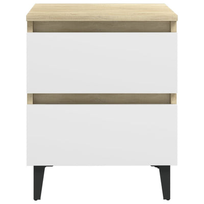 Bed Cabinet White and Sonoma Oak 40x35x50 cm Chipboard Payday Deals