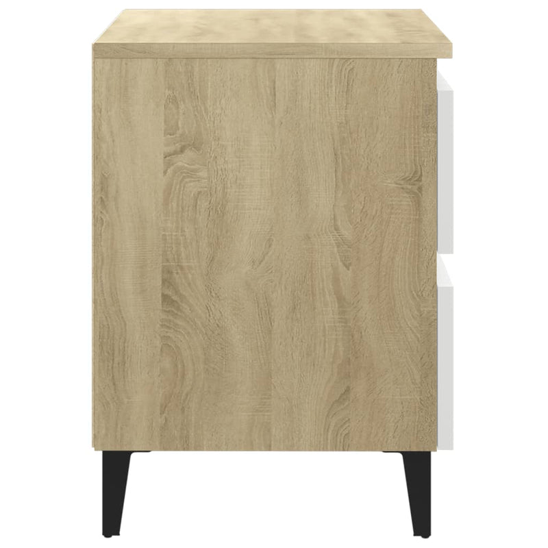 Bed Cabinet White and Sonoma Oak 40x35x50 cm Chipboard Payday Deals