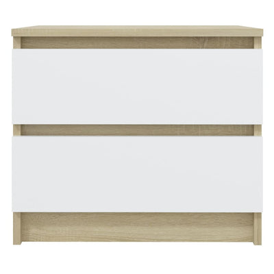 Bed Cabinet White and Sonoma Oak 50x39x43.5 cm Chipboard Payday Deals