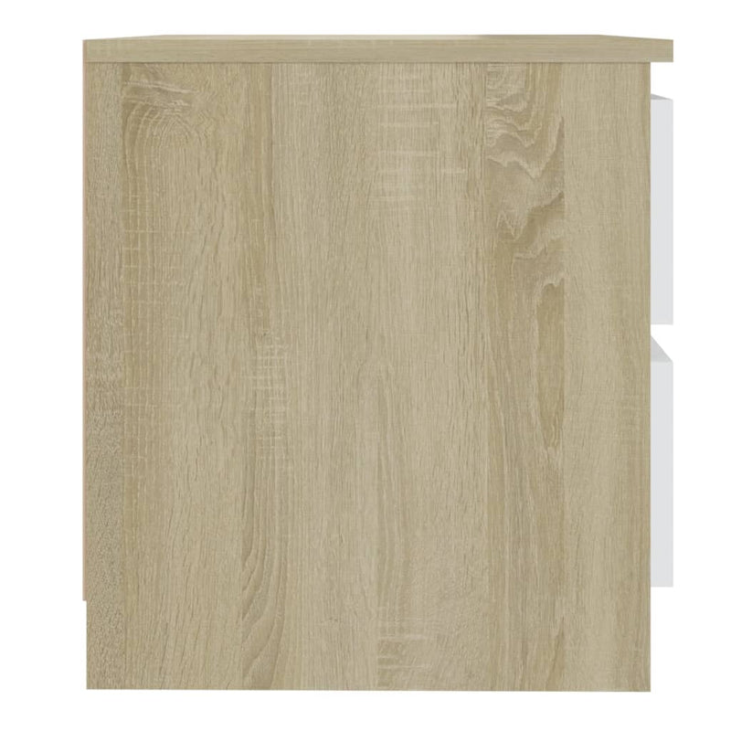 Bed Cabinet White and Sonoma Oak 50x39x43.5 cm Chipboard Payday Deals