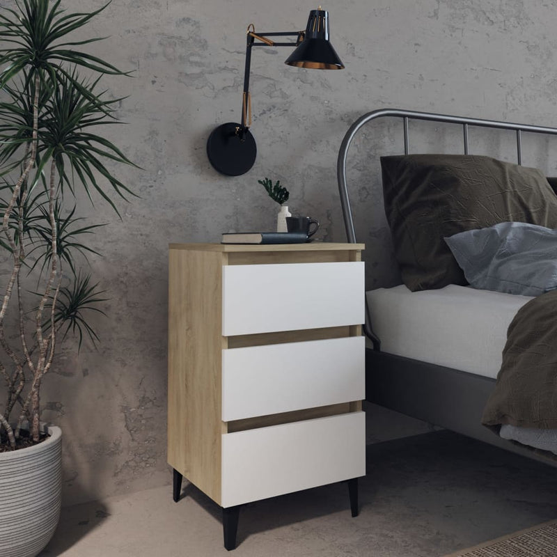 Bed Cabinet with Metal Legs 2 pcs White and Sonoma Oak 40x35x69 cm Payday Deals