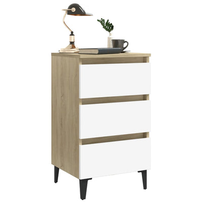 Bed Cabinet with Metal Legs 2 pcs White and Sonoma Oak 40x35x69 cm Payday Deals