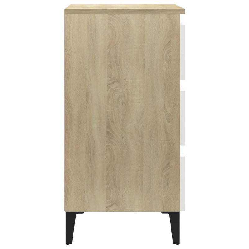 Bed Cabinet with Metal Legs 2 pcs White and Sonoma Oak 40x35x69 cm Payday Deals