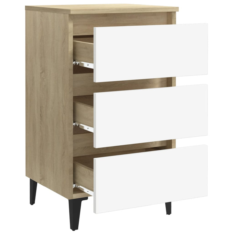 Bed Cabinet with Metal Legs 2 pcs White and Sonoma Oak 40x35x69 cm Payday Deals