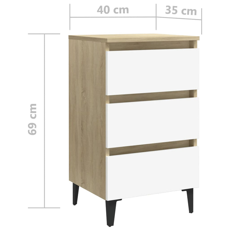 Bed Cabinet with Metal Legs 2 pcs White and Sonoma Oak 40x35x69 cm Payday Deals