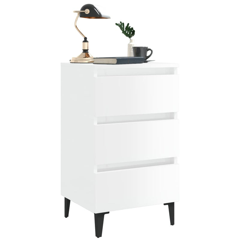 Bed Cabinet with Metal Legs High Gloss White 40x35x69 cm Payday Deals