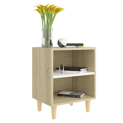 Bed Cabinet with Solid Wood Legs Sonoma Oak & White 40x30x50cm Payday Deals