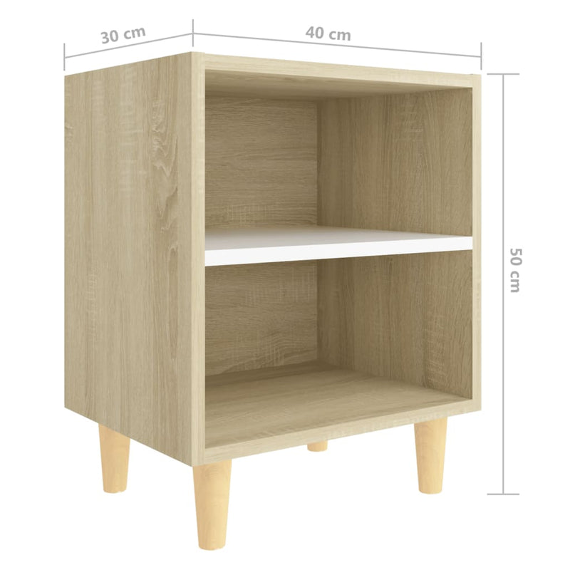 Bed Cabinet with Solid Wood Legs Sonoma Oak & White 40x30x50cm Payday Deals