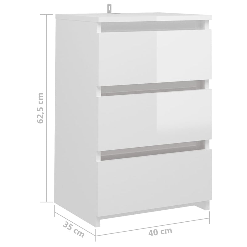 Bed Cabinets 2 pcs High Gloss White 40x35x62.5 cm Chipboard Payday Deals
