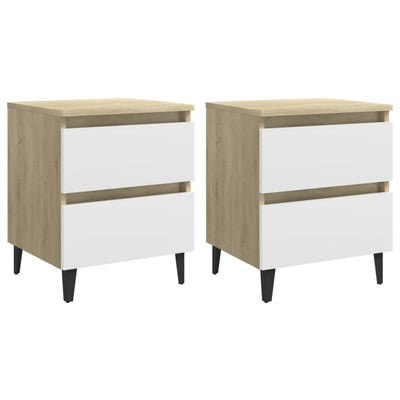Bed Cabinets 2 pcs White and Sonoma Oak 40x35x50 cm Chipboard Payday Deals