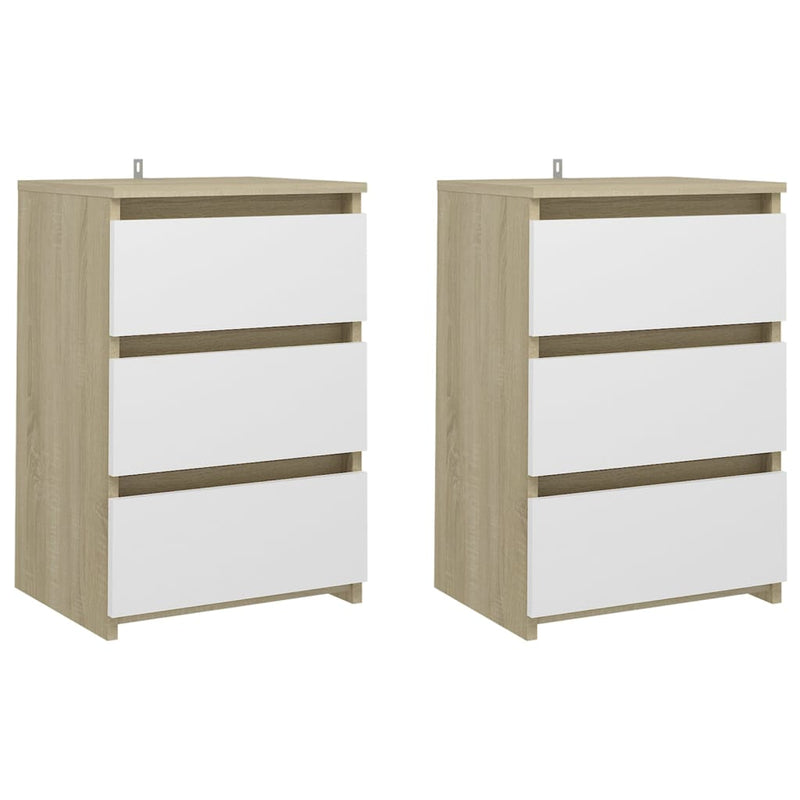 Bed Cabinets 2 pcs White and Sonoma Oak 40x35x62.5 cm Chipboard Payday Deals