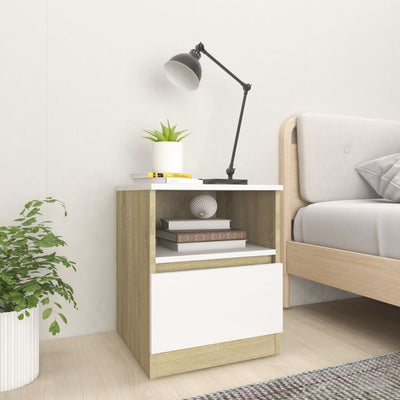 Bed Cabinets 2 pcs White and Sonoma Oak 40x40x50 cm Chipboard