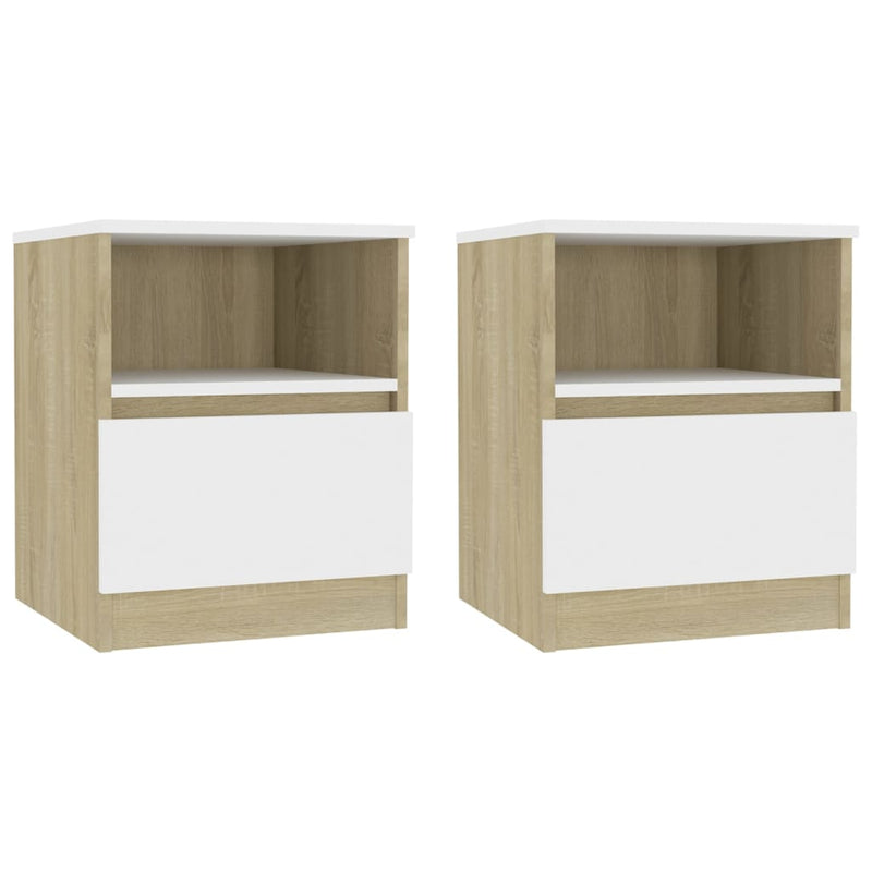 Bed Cabinets 2 pcs White and Sonoma Oak 40x40x50 cm Chipboard Payday Deals
