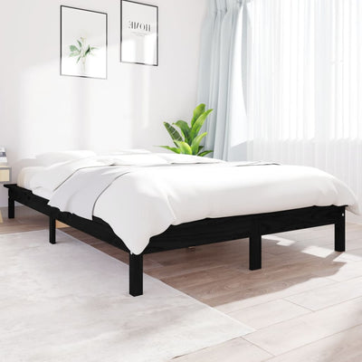 Bed Frame Black 153x203 cm Solid Wood Pine Queen Size