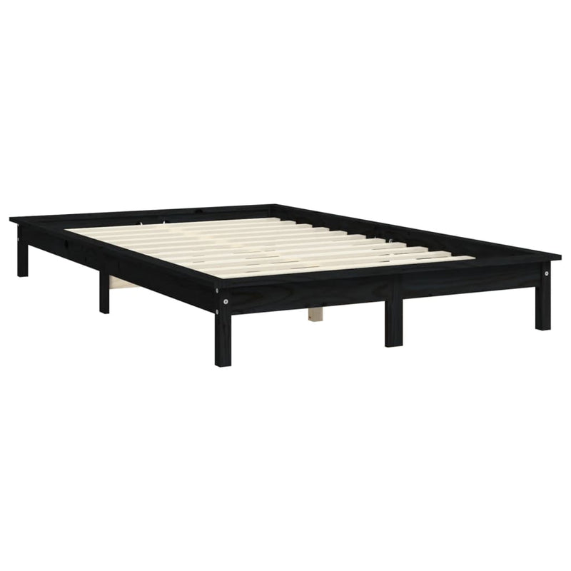 Bed Frame Black 153x203 cm Solid Wood Pine Queen Size Payday Deals