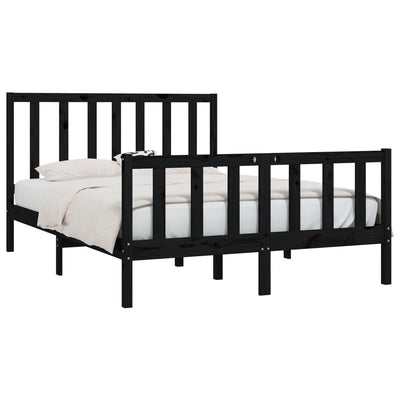 Bed Frame Black Solid Wood 135x190 cm 4FT6 Double Payday Deals