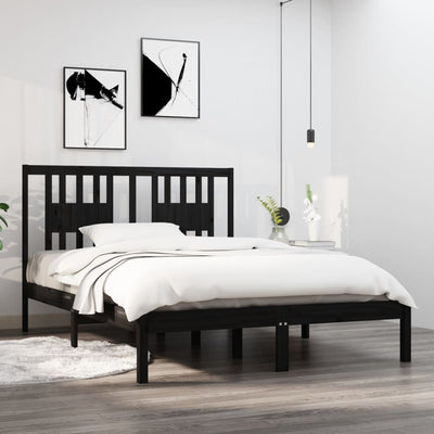 Bed Frame Black Solid Wood 137x187 Double Size