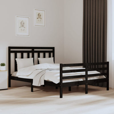 Bed Frame Black Solid Wood 150x200 cm 5FT King Size