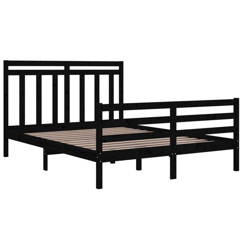 Bed Frame Black Solid Wood 150x200 cm 5FT King Size Payday Deals