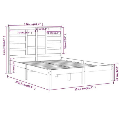 Bed Frame Black Solid Wood 150x200 cm 5FT King Size Payday Deals