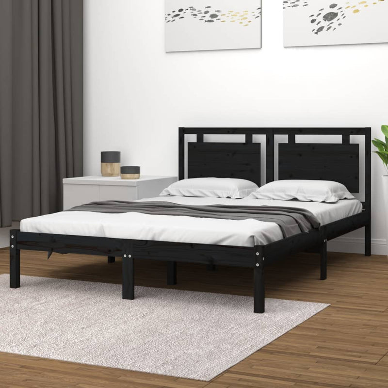 Bed Frame Black Solid Wood 180x200 cm 6FT Super King Payday Deals