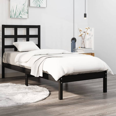 Bed Frame Black Solid Wood 90x190 cm 3FT Single Payday Deals