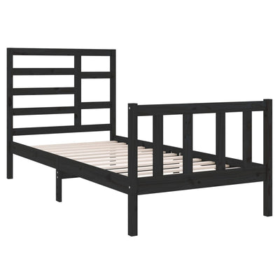 Bed Frame Black Solid Wood 90x190 cm 3FT Single Payday Deals