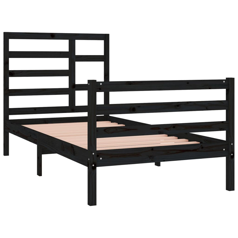 Bed Frame Black Solid Wood 92x187 cm Single Bed Size Payday Deals