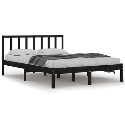Bed Frame Black Solid Wood Pine 135x190 cm 4FT6 Double Payday Deals