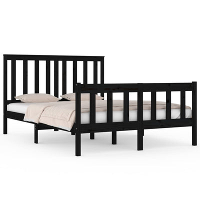 Bed Frame Black Solid Wood Pine 135x190 cm 4FT6 Double Payday Deals