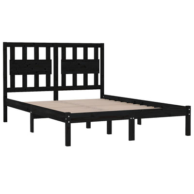Bed Frame Black Solid Wood Pine 137x187 Double Size Payday Deals