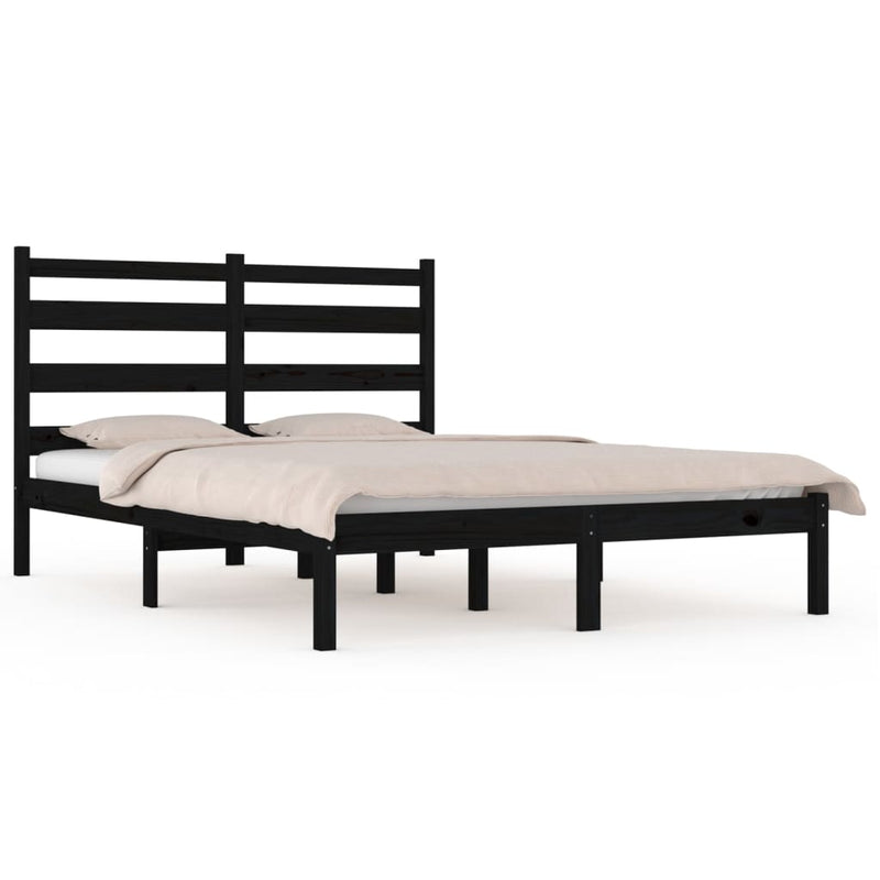 Bed Frame Black Solid Wood Pine 137x187 Double Size Payday Deals