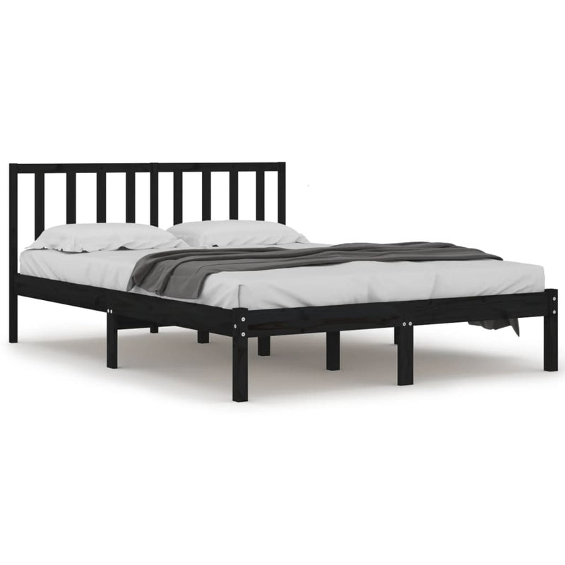 Bed Frame Black Solid Wood Pine 137x187 Double Size Payday Deals