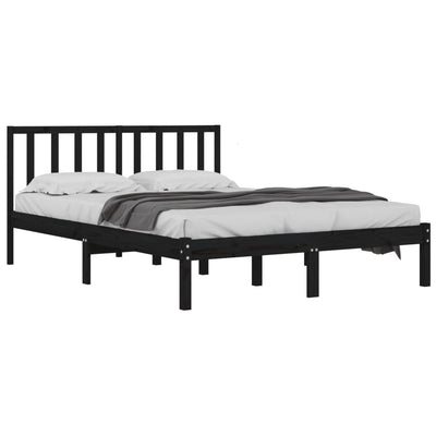 Bed Frame Black Solid Wood Pine 137x187 Double Size Payday Deals