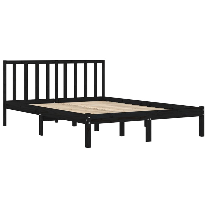 Bed Frame Black Solid Wood Pine 137x187 Double Size Payday Deals