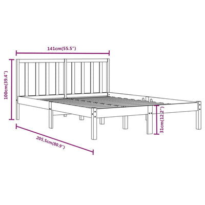 Bed Frame Black Solid Wood Pine 137x187 Double Size Payday Deals