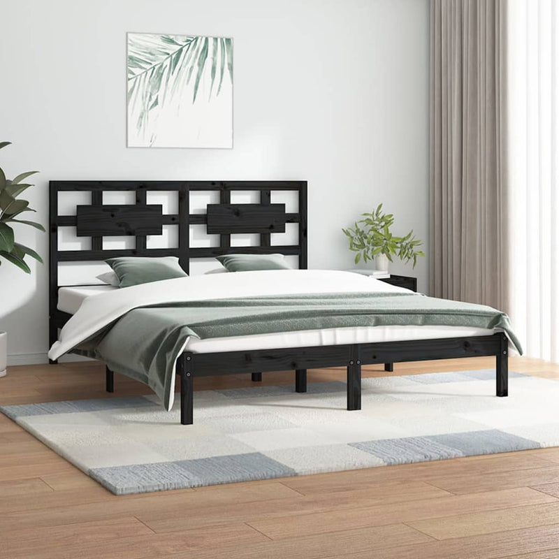 Bed Frame Black Solid Wood Pine 150x200 cm 5FT King Size Payday Deals
