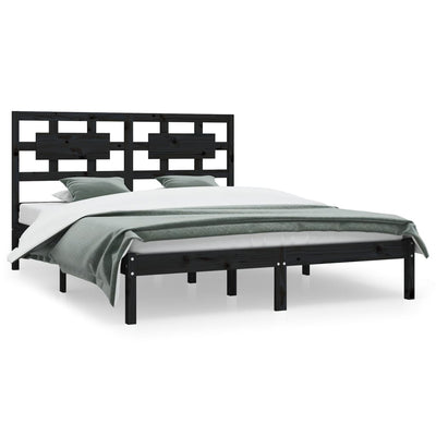 Bed Frame Black Solid Wood Pine 150x200 cm 5FT King Size Payday Deals