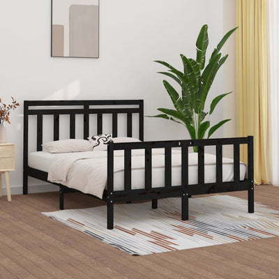 Bed Frame Black Solid Wood Pine 150x200 cm 5FT King Size