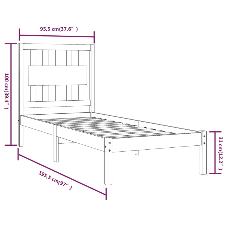 Bed Frame Black Solid Wood Pine 90x190 cm 3FT Single Payday Deals