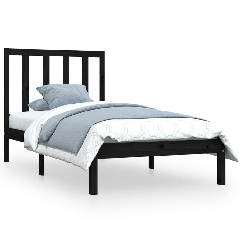 Bed Frame Black Solid Wood Pine 90x190 cm 3FT Single Payday Deals